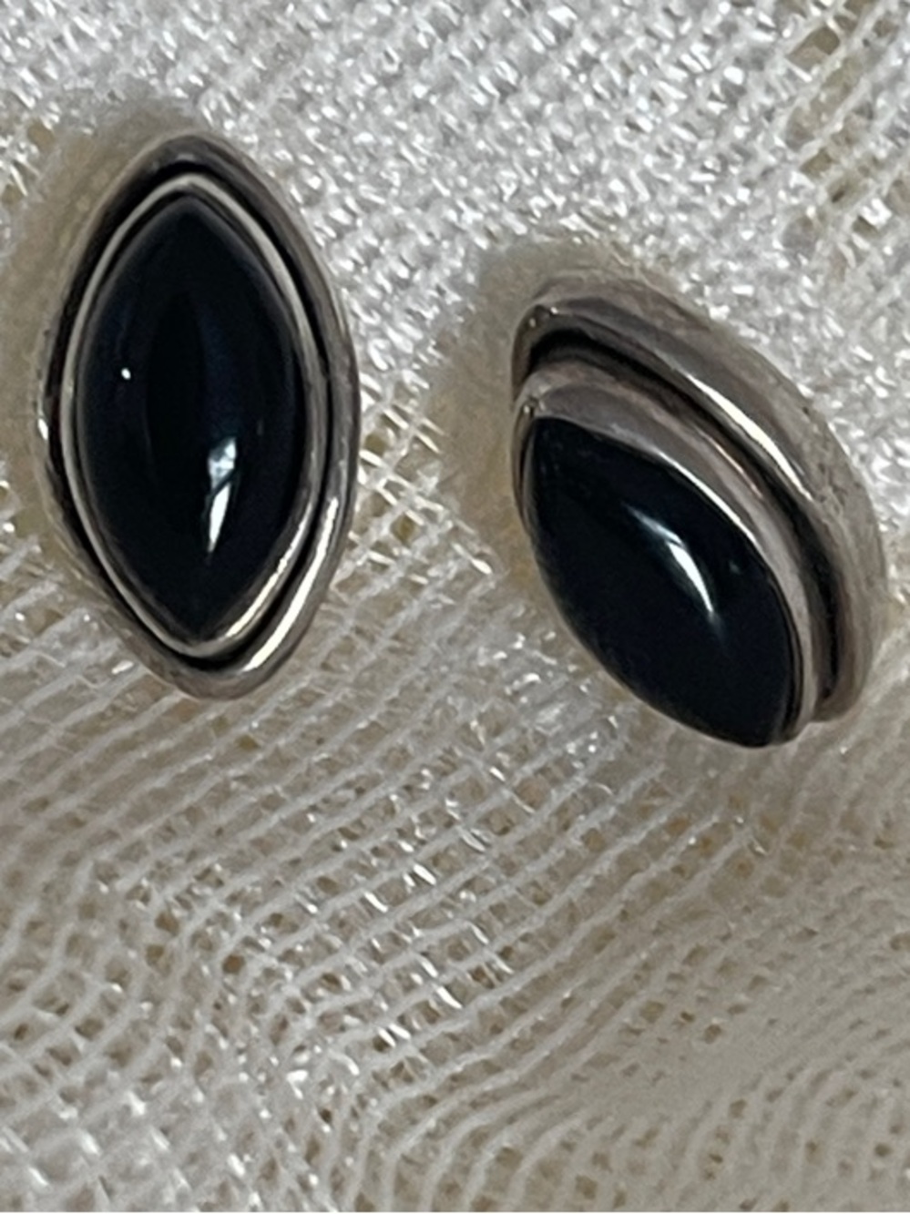 Vintage Sterling Siver 925 Marquise Cut Onyx Stud Earrings